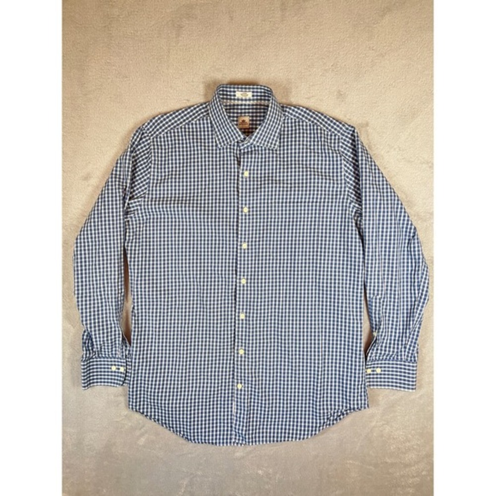 Peter Millar Mens Large Blue Gingham Cotton Long Sleeve Button‎ Down Shirt